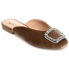 You're sure to dazzle everyone in the room when you wear this velvety mule with a gemstone accent.  • Square-Toe  • Gemstone Detail  • Padded Footbed  • 1/2- in Block Heel  • Velvet Fabric Uppers  
  All measurements are approximate and were taken using a size 6. Please note measurements may vary slightly by size. Mules Outfit, Velvet Mules, Mule Flats, Slip On Flats, Square Toe Heels, Women Men Shoes, Journee Collection, Slides Shoes, The Boss