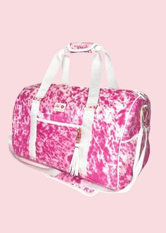 The Lola Hot Pink Duffel is the perfect addition to your collection. This duffel is made with a Velvet Cowhide Exterior and features a bone interior. It comes with a zipper top closure, two side zipper closures and a front pocket zipper closure. Each duffle is wipeable, and spot treatment only. This Duffel Bag is available now for Pre-Order! Please allow up to 15 business days for Makeup Junkie Pre-Orders to be made-to-order. This processing time does not include the time it takes for your order to ship. Exterior: Lola Hot Pink Interior: Bone Zipper: Bone Piping: Bone Straps: Bone Webbing Large Duffel Dimensions: 18" x 12" x 12" Care Instructions: Flat lay bags are spot treatment only, Do not use iron. LIFETIME WARRANTY through Makeup Junkie Bags Forever Rose, Information Processing, Pink Interior, Zipper Top, Duffel Bag, Flat Lay, Front Pocket, Side Zipper, Pre Order