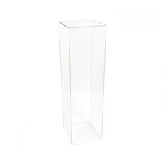 a tall clear glass vase on a white background