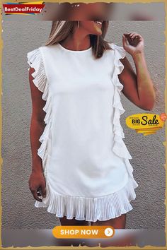 Ruffle Hem Plain O Neck Casual Dress P5616292451 White Shift Dress With Ruffles, Everyday Dresses Casual, Ruffle Hem, Occasion Dresses, Women's Fashion Dresses, 4 Inch, Casual Dress, Casual Dresses, Fashion Dresses