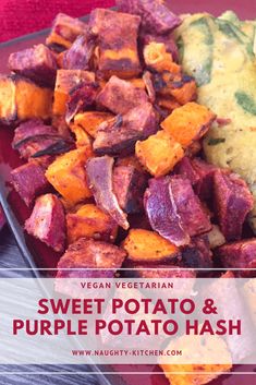 sweet potato and purple potato hash browns on a plate