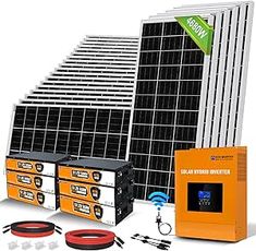 an array of solar products including batteries, cables and wires