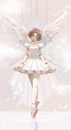 an angel is standing in the clouds with her hands on her hips