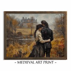 a painting of two people standing next to each other with the words medieval art print