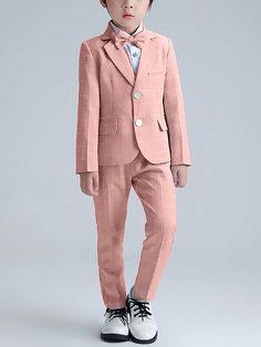 Young Boy Suit Set Plaid Formal Gentleman Suit + Pants Pink Party    Plaid,Plain  Non-Stretch All Young Boys Clothing, size features are:Bust: ,Length: ,Sleeve Length: Baby Boy Suit, Gentleman Outfit, Boys Vest, Blazer Shirt, Boys Suits, Formal Suits, Solid Color Shirt, Pant Shirt, School Fashion