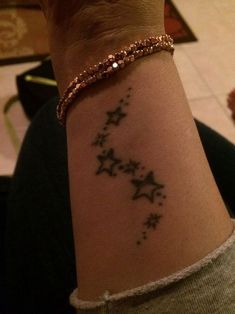 a woman's wrist tattoo with stars on it