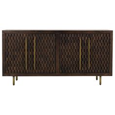 the sideboard is made out of wood and has two brass bars on each side