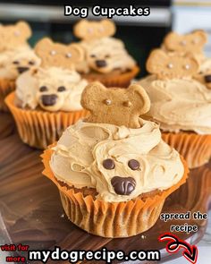 some cupcakes with frosting and teddy bears on them