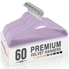 a purple hanger with the words 60 premium velvet hangers on it's side