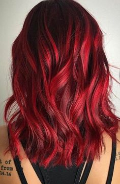 Vibrant Red Balayage Hair, Vibrant Red Hair Color Ideas, Kitten Hairstyle, Bright Red Balayage Hair, Bright Red Hair Ideas, Blood Red Hair Color, Red Hair Vibrant