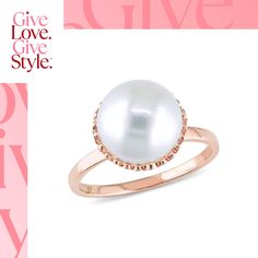 in stock Rose Gold Pearl Ring For Formal Occasions, Rose Gold Pearl Ring For Formal Events, Fine Jewelry Rose Gold Pearl Ring For Formal Occasions, Fine Jewelry Rose Gold Pearl Ring For Formal Events, Formal Rose Gold Pearl Ring Fine Jewelry, Elegant 14k Gold Rings From Macy's, Elegant Formal Rings From Macy's, Elegant White Rings From Macy's, Pearl Halo Ring