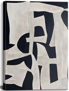 an abstract painting with black and white colors