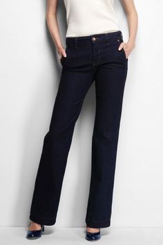 Women's Mid Rise Trouser Jeans from Lands' End  - dressier, really like the dark indigo wash (28 inseam) Womens Trouser Jeans, Dressy Jeans, Casual Fridays, Body Adornment, Female Body, Diva Fashion, Men's Apparel, Dress For Success