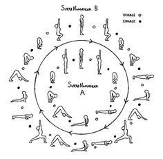 a drawing of people doing yoga in the shape of a circle on a pink background