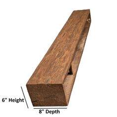 a close up of a wooden beam with measurements for the length and width on it