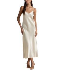 Lauren Ralph Lauren Midi Slip Dress Chic Ralph Lauren Midi Dress, Chic Ralph Lauren Formal Midi Dress, Chic Formal Midi Dress By Ralph Lauren, Chic Midi-length Ralph Lauren Dress, Elegant Silk Dress For Spring Dinner, Fitted Classic Ralph Lauren Dress, Chic Ralph Lauren Formal Dress, Classic Fitted Ralph Lauren Dress, Elegant Silk Summer Dinner Dress