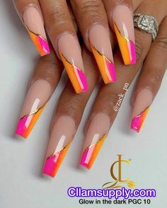 Acrylic Nails Birthday, Orange Acrylic Nails, Gold Acrylic Nails, Stunning Nails, Pretty Toe Nails, Wow Nails, Fancy Nails Designs, New Nail Designs, Ombre Acrylic Nails