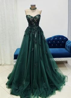 Green Tulle with Lace Applique Sweetheart Long Formal Dress Formal Dress Green, Green Evening Gowns, Prom Dress Inspo, Green Tulle, Long Formal Dress, A Line Evening Dress, Floor Length Prom Dresses, Prom Dress Inspiration, Cute Prom Dresses