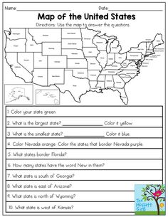 the map of the united states worksheet is shown in black and white,