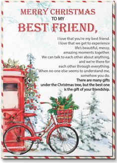 a merry christmas card with a red bicycle