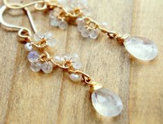 Rainbow Moonstone Teardrop Earrings Gold Filled by Yukojewelry, $38.00 Delicate Briolette Earrings For Wedding, Teardrop Earrings Gold, Boho Wedding Earrings, Jewelry Nature, Small White Flowers, June Birthstone Jewelry, Moonstone Beads, Earrings In Gold, June Birthstone