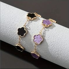 Clover Chic Charm Bracelets - Elegant Vacation Style Jewelry Accessory With Alloy Material, Sexy And Party Perfect For Any Season Elegant Purple Bracelets For Party, Trendy Purple Flower Jewelry, Purple Metal Bracelets For Party, Purple Metal Bracelet For Party, Pandora Bangle Bracelet, Pandora Bangle, Wire Bangle Bracelets, Crystal Cuff Bracelet, Lava Bead Bracelet