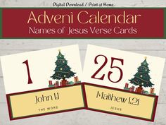 two christmas cards with numbers on them