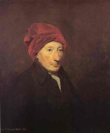 a painting of a man with a red turban on his head, looking to the side