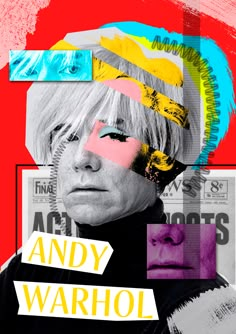 andy warhol collaged with newspaper clippings and photoshopped onto it