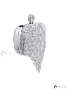 Bird in Bag - Luxury Glitter Clutch with Tassel, Rhinestones, Finger Ring, and Diamonds – Silver Evening Bag with Metal Chain Shoulder Handbag and Matching Jewelry Set (Necklace, Bracelet, Earrings) Red Clutch Bag, Glitter Clutch, Bag Jewelry, Minimalist Pattern, Matching Jewelry, No Closure, Set Necklace, Bag Luxury, Chain Bag