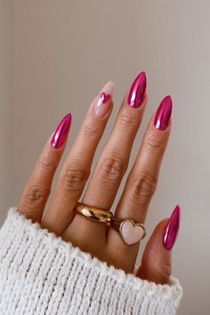 Pink Chrome Nails, Nails Dip, February Nails, Valentine Nails, Pink Nail, Pink Spring, Heart Nails, Dip Powder