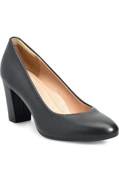 Söfft Parisa Pump (Women) | Nordstrom Medium Width 4-inch Heels For Work, Formal Synthetic Court Shoes With Block Heel, Elegant Synthetic Block Heels For Office, Classic Formal Pumps With Round Toe, 4-inch Heel Medium Width Work Heels, Business Casual Block Heels With Padded Heel, Sleek Leather Pumps With Round Toe, Sleek Leather Round Toe Pumps, Classic Closed Toe Heels For Business Casual