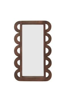 Create an artful, functional home decor scene with the Strause Mirror. Made from mango wood with a dark chocolate stain, this tall rectangular mirror features scalloped trim on the vertical edges & offers a unique pairing of chunky wood with the glass. Lean against a wall or hang up using the securely-attached metal wire in back. Mirror Dimensions: 20" W x 1.5" D x 32" HMaterials: 100% WoodColors: Brown All items subject to availability and should not be assumed as in stock. Contact our customer Modern Spanish Decor, Mirror Over Fireplace, Modern Spanish Home, Turtle House, House Mid Century, Mid Century Modern Mirror, Wood Frame Mirror, Wood Mirrors, Chocolate Stains