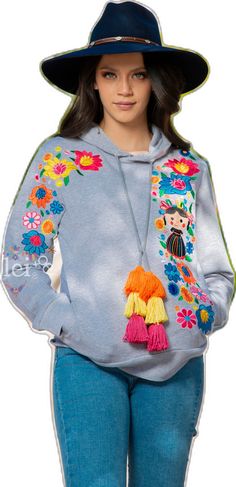 Hooded Embroidered Sweatshirt For Spring, Embroidered Hooded Sweatshirt For Spring, Spring Embroidered Hoodie Sweatshirt, Casual Multicolor Embroidered Sweater For Spring, Casual Hoodie With Embroidered Graphics For Spring, Cute Winter Hoodie With Embroidered Graphics, Cute Embroidered Long Sleeve Hoodie, Cute Hooded Sweatshirt With Embroidered Graphics, Cute Embroidered Graphics Hoodie For Winter