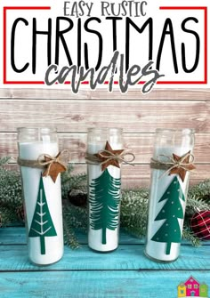 three christmas candles are wrapped in brown paper and tied with twine