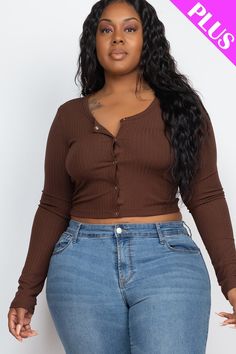 Plus Size Button Up Cropped Top - Body By J'ne Button Down Crop Top, Plus Size Crop Tops, Ribbed Knit Top, Plus Size Jumpsuit, Outfits With Hats, Plus Size Top, Clothing Essentials, Plus Size Shirts, Sheer Fabrics