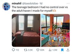 a tweet about someone's bedroom in their apartment