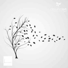 a tree blowing in the wind with leaves coming out of it's branches, against a white background