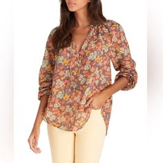 Veronica Beard Antoinette Floral Top Color: Multicolored New With Tags Size 4 100% Cotton Pull Over Partial Button Front Closure Pit To Pit 19.5” Length 25.5” Multicolor Blouse With Button Closure, Bohemian Multicolor Blouse For Workwear, Bohemian Multicolor Blouse For Work, Fall Multicolor Blouse With Button Closure, Multicolor Button Closure Blouse For Fall, Multicolor Bohemian Tops For Work, Bohemian Multicolor Tops For Work, Top Floral, Veronica Beard