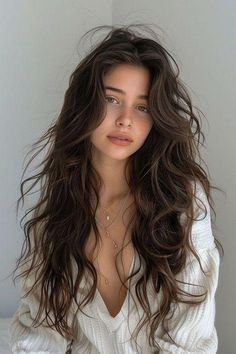 Wavy Hair Lengths, Birthmark On Face, Long Brown Hair Aesthetic, Dark Hair Women, Wavy Hair Brunette, Long Wavy Brown Hair, Dark Haired Woman, Straight And Wavy Hair, Volume Hairstyles