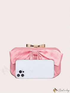 BirdinBag - Pink Bow Party Box Bag - Compact and Stylish Square Shoulder Bag For Party, Pink Mobile Phone Box Bag Gift, Pink Mobile Phone Evening Pouch Bag, Portable Rectangular Bag For Gifts, Rectangular Portable Box Bag Gift, Chic Rectangular Mobile Phone Pouch, Elegant Pink Bag For Gift, Chic Rectangular Mobile Phone Clutch, Chic Rectangular Clutch With Phone Holder