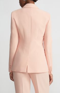 This blazer means business in a sharp silhouette cut from the brand's seasonless Finesse crepe and tailored with darts and softly structured shoulders. Front button closure Peaked lapels Front flap pockets 71% acetate, 29% polyester Dry clean Imported Designer Clothing Crepe Blazer, Silhouette Cut, Designer Clothing, Dry Clean, Size 10, Nordstrom, New York, Blazer, Pink