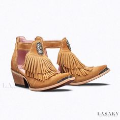 Lasaky - Women's Style Shoes Western Slip-on Boots With Removable Insole, Casual Ranch Boots With Closed Toe, Casual Closed Toe Boots For Ranch, Western Style Round Toe Heels For Summer, Closed Toe Brown Boots For Ranch, Western Closed Toe Heels With Reinforced Heel, Brown Closed Toe Boots For Ranch, Brown Boots With Heel Loop And Round Toe, Brown Closed Toe Boots With Heel Loop