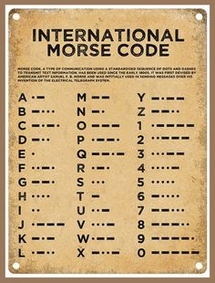 the international morse code is shown in an old poster style with numbers and letters on it