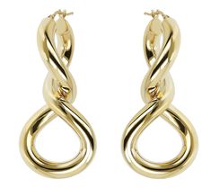 Add feminine detail to your look with these delicate 14K yellow gold earrings that twist to form a classic figure eight. From VicenzaGold. Twisted 14k Gold Earrings, Modern Twist 14k Gold Earrings For Formal Occasions, Modern Twist Yellow Gold Earrings With Polished Finish, Modern Twist 14k Gold Formal Earrings, Modern Twist Polished Yellow Gold Earrings, 14k Gold Round Earrings With A Modern Twist, Modern Twist 14k Gold Round Earrings, Twisted 14k Yellow Gold Earrings, Yellow Gold Round Earrings With A Modern Twist