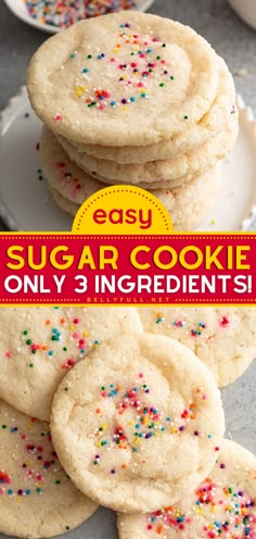 Easy Sugar Cookie Recipe {only 3 ingredients!} Easy Fast Desserts Simple 3 Ingredients, Easy Sugar Cookie Recipe, Christmas Sugar Cookie Recipe, Sugar Cookie Recipe Easy, Sugar Cookie Recipe, Best Sugar Cookies, Easy Sugar Cookies, Christmas Cooking