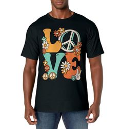 PRICES MAY VARY. 60's 70's love peace flower print for all who love 60s and 70s fashion. A funny 60s 70s party outfit for men, women, boys and girls. 60s 70s love peace sign flower retro print for men, women and kids. A funny 60s 70s theme party outfit for all who love 60s 70s style and 60s 70s parties. A great disco outfit with a love peace hippie flower print. Lightweight, Classic fit, Double-needle sleeve and bottom hem Spring Hippie Retro Print T-shirt, Hippie T-shirt With Retro Print And Short Sleeves, Hippie Short Sleeve T-shirt With Retro Print, Hippie Cotton T-shirt With Retro Print, Hippie Retro Print T-shirt For Spring, Hippie Retro Print Short Sleeve T-shirt, Retro Cropped T-shirt For Spring, Groovy Short Sleeve T-shirt With Retro Print, Spring Retro T-shirt With Retro Print