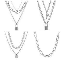 PRICES MAY VARY. 4 PACK NECKLACES: There are 4 necklaces set in one order,1 thick chain choker,2 multi- layer gold/silver chain lock necklace,1 layered gold/silver sequined necklaces.The styles are varied, simple and elegant, and can be matched according to your preferences. QUALITY MATERIAL:The multilayer lock chain necklace is made of high quality alloy,multi-layer plating process chain,keep the color from fading for a long time,and durable and not easy to break. DIMENSION:The necklace chain w Cheap Nickel Free Silver Necklace, Cheap Adjustable Length Necklace For Festival, Cheap Adjustable Hypoallergenic Necklace, Cheap Multi-strand Crystal Necklaces For Gifts, Cheap Adjustable Chain Necklaces For Friendship, Cheap Nickel Free Necklaces For Parties, Cheap Metal Jewelry With Adjustable Chain, Cheap Symbolic Nickel-free Necklaces, Cheap Adjustable Nickel-free Necklaces