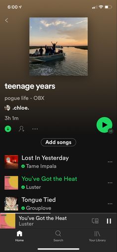 an iphone screen with music player on it and the message'teenage years'in green