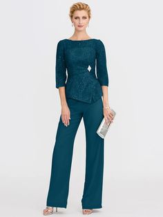 Pantsuit / Jumpsuit Mother of the Bride Dress Plus Size Sexy See Through Bateau Neck Floor Length Chiffon Glitter Lace 3/4 Length Sleeve with Lace Sequin 2022 / Illusion Sleeve 6264309 2022 – $130.19 Mother Of The Bride Trouser Suits, Grandma Dress, Formal Plus Size, Mother Of The Bride Suits, Long Plaid Skirt, Gala Outfit, Bateau Neck, 60 Fashion, Mothers Dresses